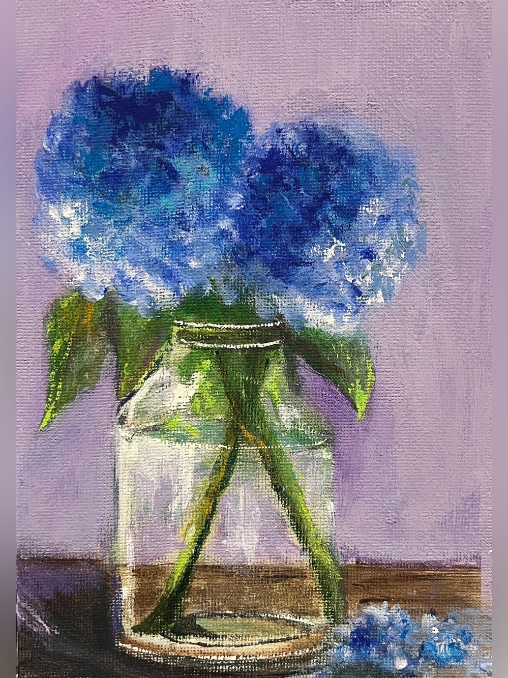 Blue Hydrangea Painting in Glass Jar